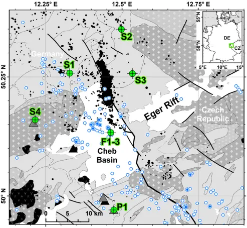 Fig 7. The Eger laboratory is located at the western part of the Eger Rift in the West Bohemia–Vogtland geodynamic region.